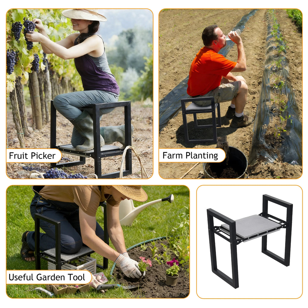 Garden Kneeler and Seat 19" X 20" Foldable Sturdy Metal Gardening Bench Kneeler and Seat, Soft Bench Kneeler,Black