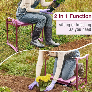 Folding Garden Kneeler, Portable Garden Kneeler Seat Bench with Tool Pouch and Gloves, Garden Kneeler Stool with Rugged & Sturdy Steel Frame(Purple)