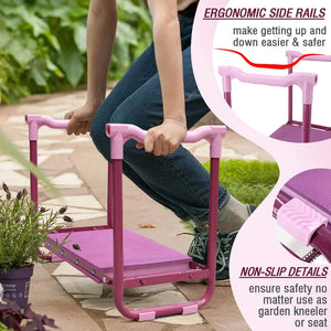 Folding Garden Kneeler, Portable Garden Kneeler Seat Bench with Tool Pouch and Gloves, Garden Kneeler Stool with Rugged & Sturdy Steel Frame(Purple)