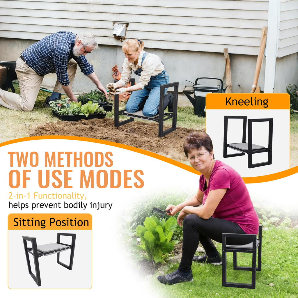 Garden Kneeler and Seat 19" X 20" Foldable Sturdy Metal Gardening Bench Kneeler and Seat, Soft Bench Kneeler,Black