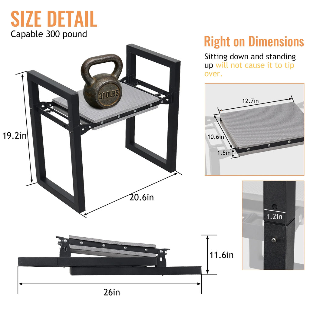 Garden Kneeler and Seat 19" X 20" Foldable Sturdy Metal Gardening Bench Kneeler and Seat, Soft Bench Kneeler,Black