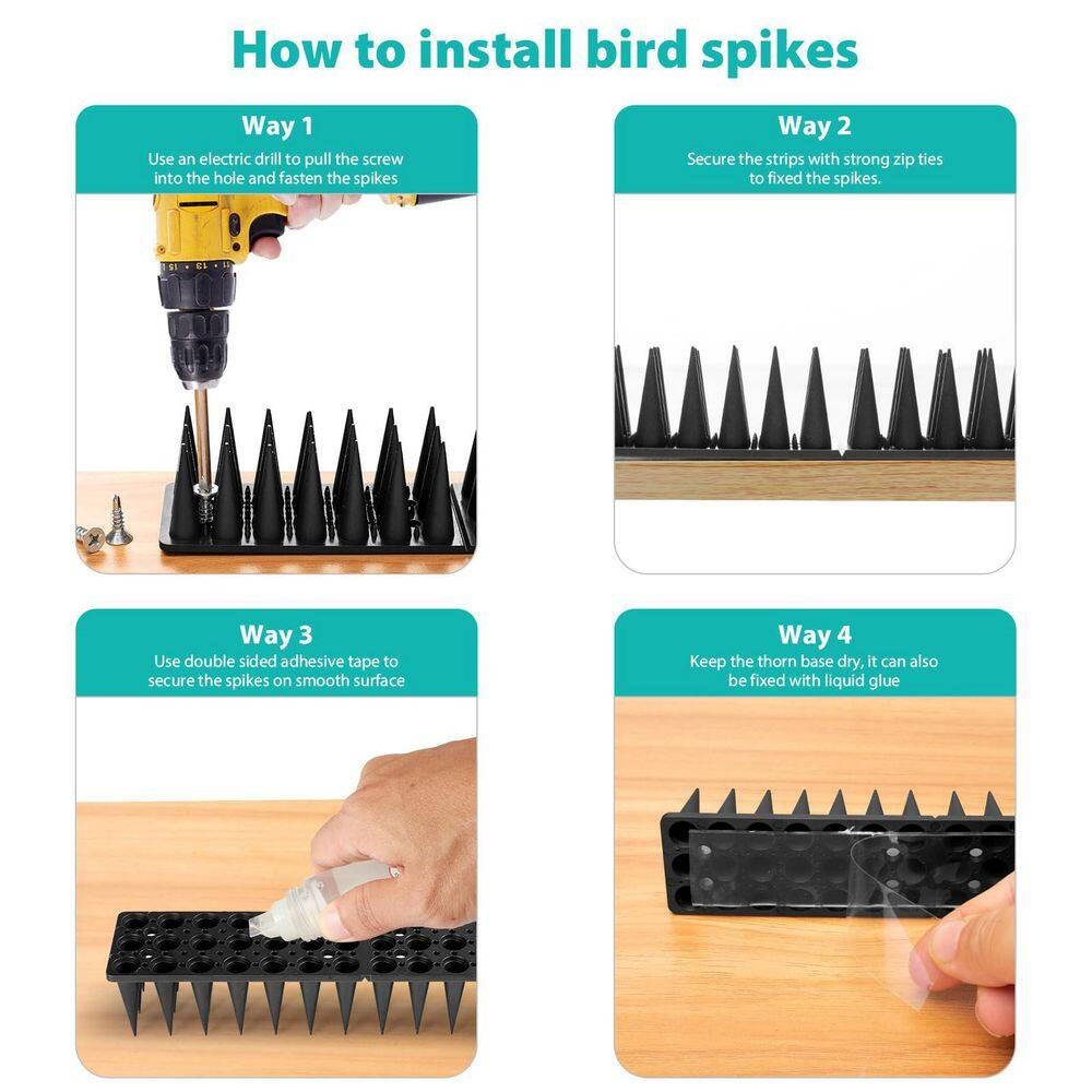 Black Bird Spikes, Animal Deterrent Spikes for Bird, Squirrel, Raccoon, Pigeon and Cat (20-Pack)