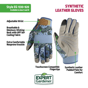 Womens Cooling, Adustable Wrist, Synthetic Leather Gardening Gloves, Size M