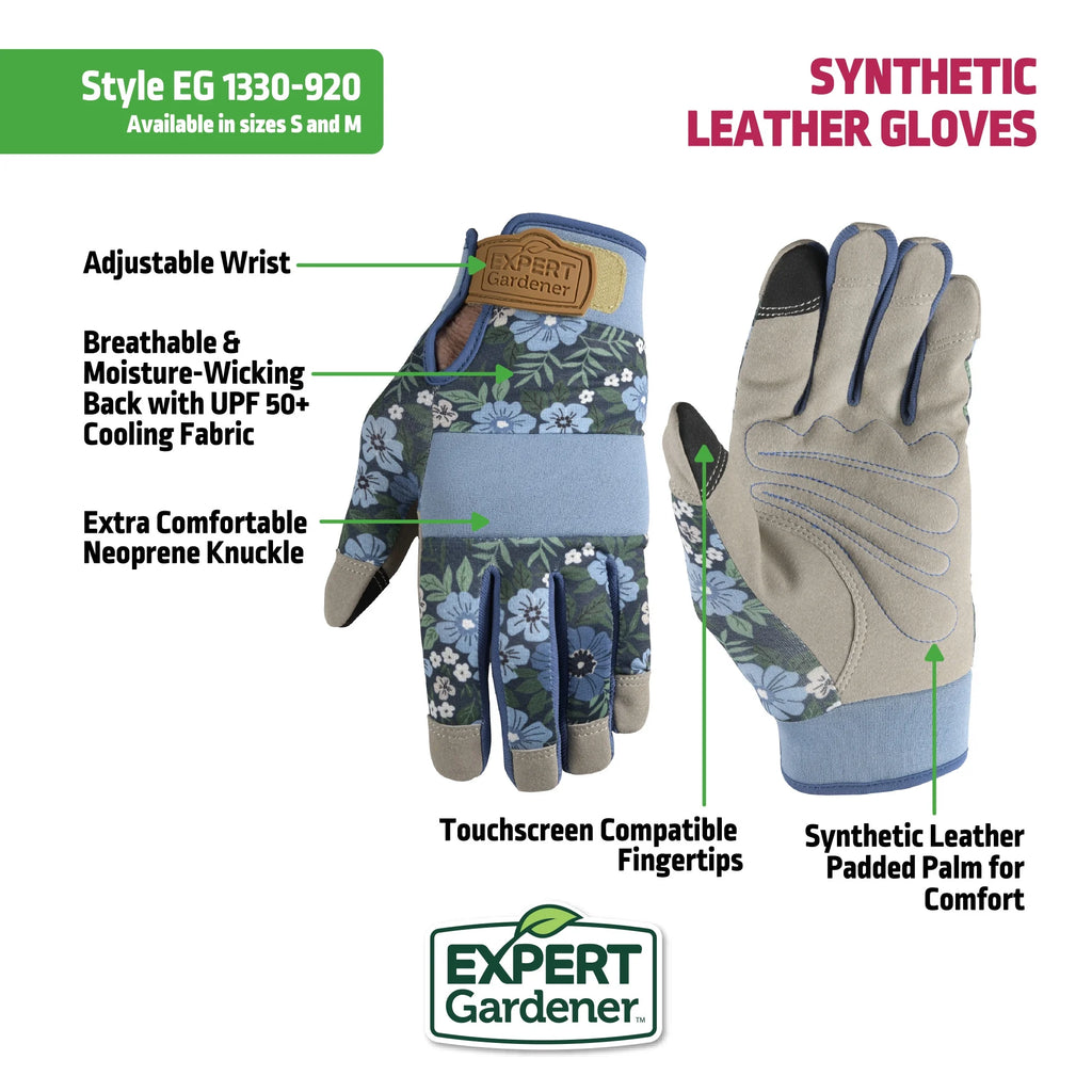 Womens Cooling, Adustable Wrist, Synthetic Leather Gardening Gloves, Size M
