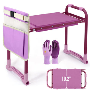 Folding Garden Kneeler, Portable Garden Kneeler Seat Bench with Tool Pouch and Gloves, Garden Kneeler Stool with Rugged & Sturdy Steel Frame(Purple)
