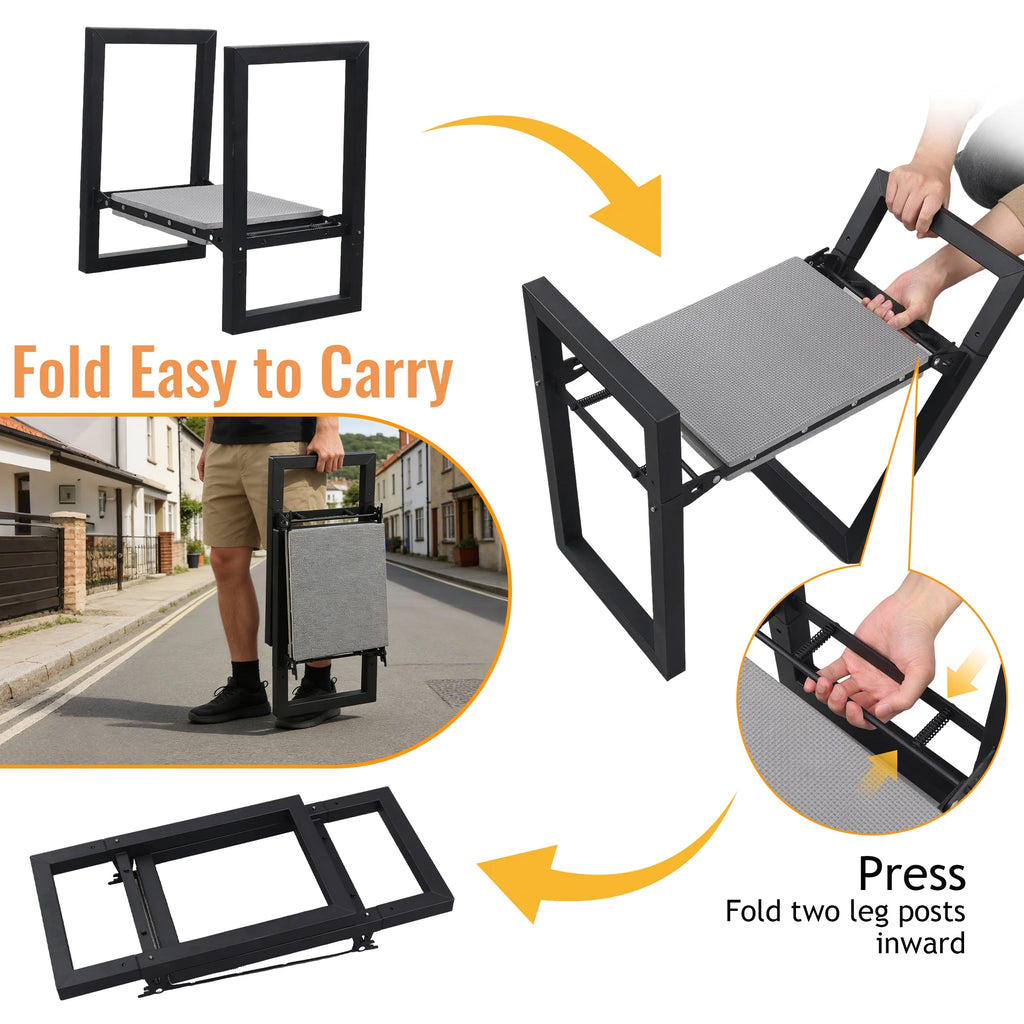 Garden Kneeler and Seat 19" X 20" Foldable Sturdy Metal Gardening Bench Kneeler and Seat, Soft Bench Kneeler,Black