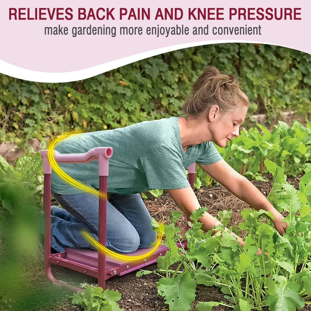 Folding Garden Kneeler, Portable Garden Kneeler Seat Bench with Tool Pouch and Gloves, Garden Kneeler Stool with Rugged & Sturdy Steel Frame(Purple)