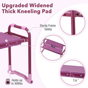 Folding Garden Kneeler, Portable Garden Kneeler Seat Bench with Tool Pouch and Gloves, Garden Kneeler Stool with Rugged & Sturdy Steel Frame(Purple)