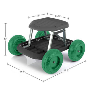 Garden Cart Rolling Scooter with Seat and Tool Tray
