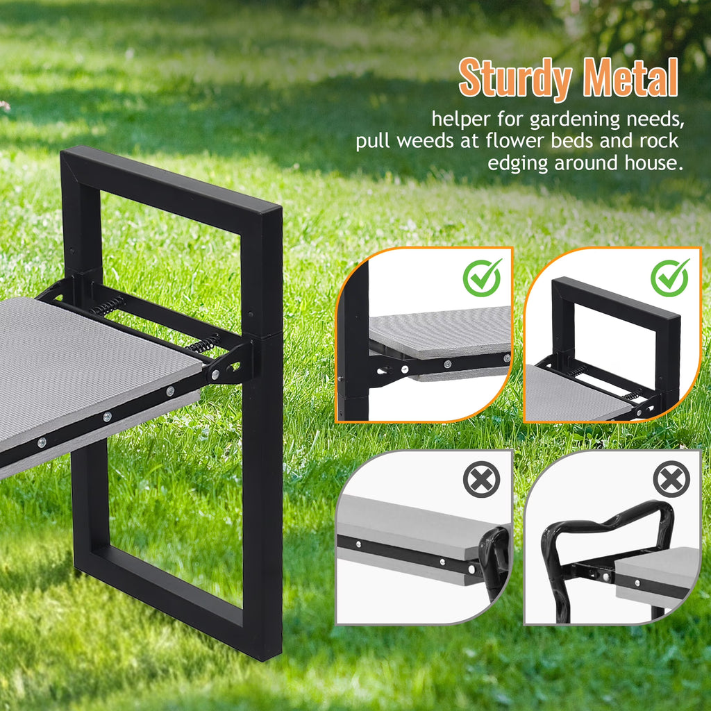 Garden Kneeler and Seat 19" X 20" Foldable Sturdy Metal Gardening Bench Kneeler and Seat, Soft Bench Kneeler,Black