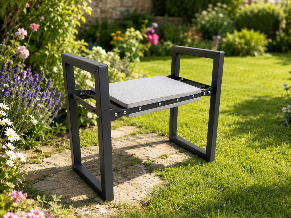 Garden Kneeler and Seat 19" x 20" Foldable Gardening Bench, Heavy-Duty Sturdy Metal Garden Stool, Soft Padded Kneeling Pad, Portable Outdoor Kneeler Seat with Handles, Lightweight Folding Yard Work Bench for Planting, Weeding, Black