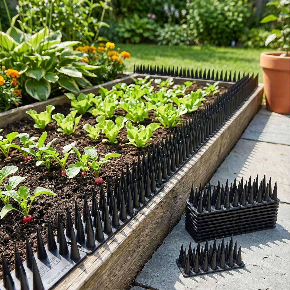 Heavy Duty Plastic Bird Spikes & Animal Deterrent Mats for Fence Yard Raised Garden Beds — Anti Climb Humane Pest Repellent Strips for Cats, Dogs, Squirrels, Raccoons, Pigeons, Rodents — Weatherproof Outdoor Fence Strips