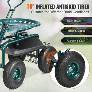 17 In. to 21 In. Garden Rolling Workseat with 360° Swivel for Patio, Yard, Outdoors