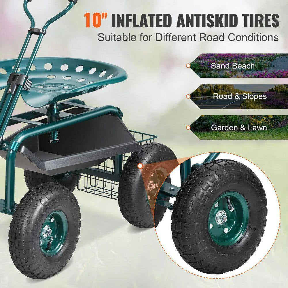 17 In. to 21 In. Garden Rolling Workseat with 360° Swivel for Patio, Yard, Outdoors