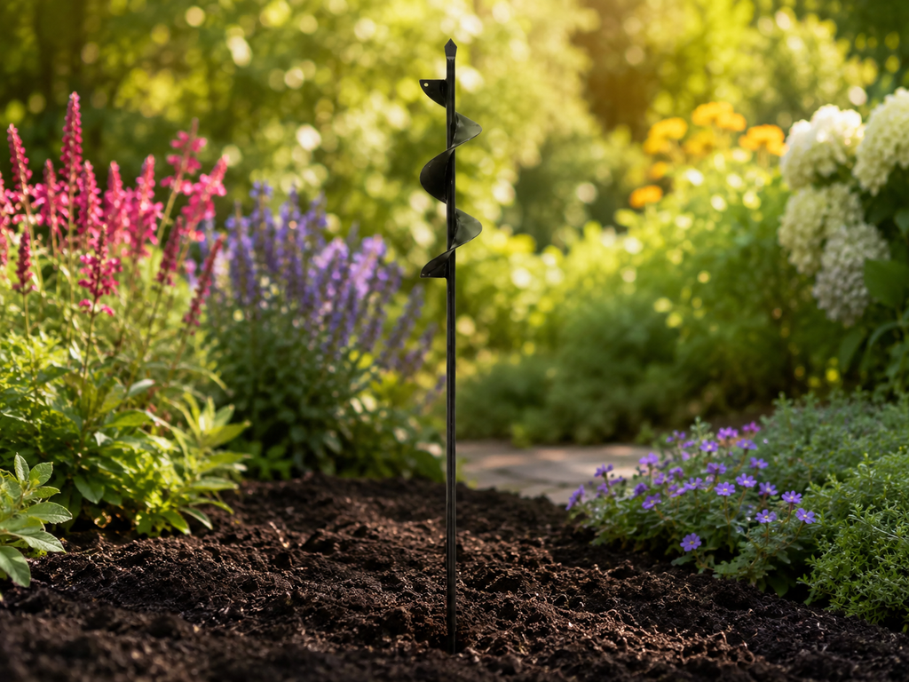 24 in. Bulb Planter Auger, Black Spiral Garden Auger Drill Bit, Heavy Duty Steel Bulb Planting Tool, Flower Bulb Hole Digger, Soil Drill Bit, Garden Planting Auger for Bedding Plants, Seedlings, Tulips, Perennials, Yard, Lawn, Landscaping