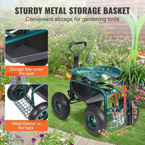 17 In. to 21 In. Garden Rolling Workseat with 360° Swivel for Patio, Yard, Outdoors