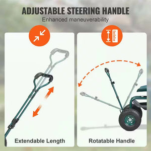 17 In. to 21 In. Garden Rolling Workseat with 360° Swivel for Patio, Yard, Outdoors