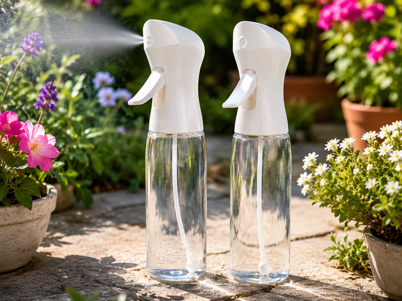 Plastic Continuous Mister Spray Bottle, 2-Pack, Fine Mist Spray Bottles for Plants, Continuous Spray Water Bottles, Refillable Hair Spray Bottle, Plant Mister for Indoor Outdoor Plants, Garden, Cleaning, Hair Styling, Household Use