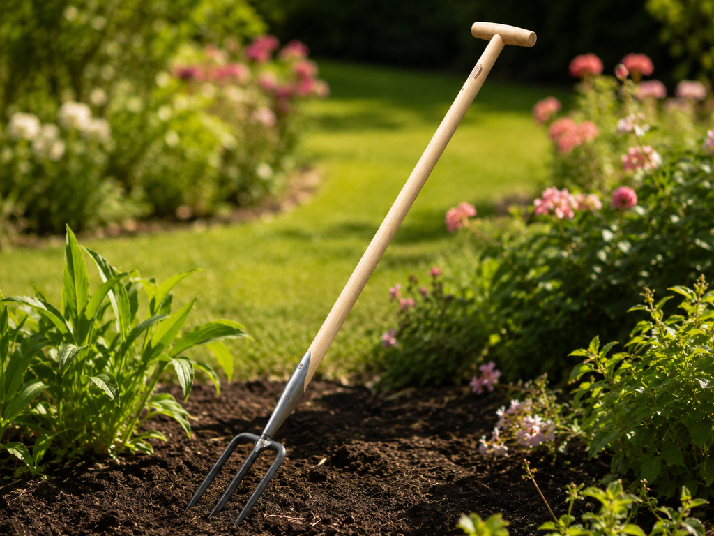 Long Handled Perennial Fork, 3-Tine Garden Digging Fork, Wooden Handle Gardening Tool, Weed Picker, Weeding Fork, Cultivator Fork, Soil Loosening Tool, Planting Fork, Flower Bed Garden Fork for Yard, Lawn, Landscaping, and Outdoor Gardening