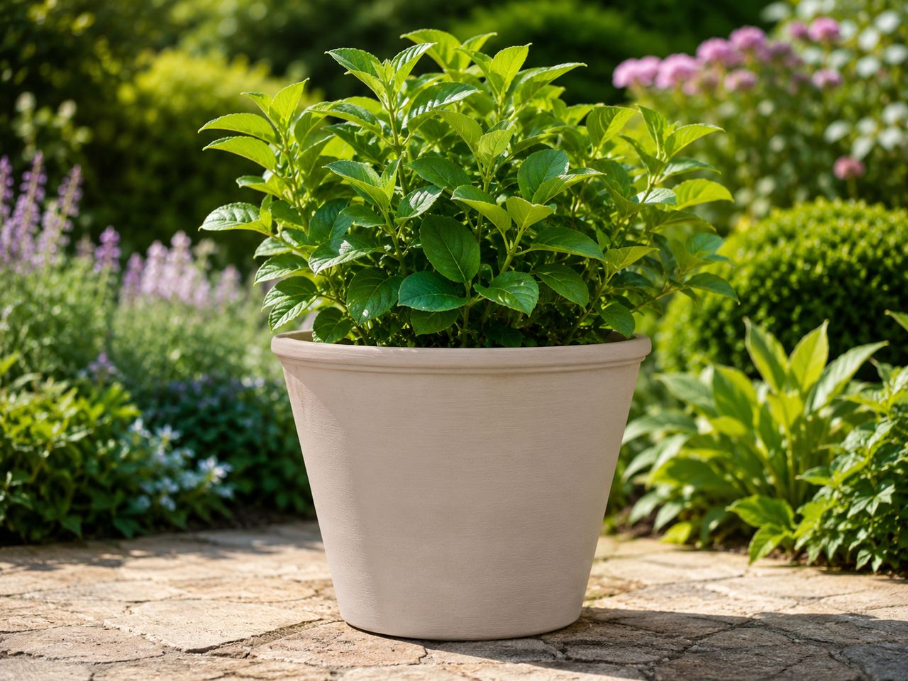 Gertrude Medium Granite Terracotta Planter with Drainage Holes, Indoor Outdoor Round Plant Pot, Decorative Garden Flower Planter, Terracotta-Style Pot for Patio, Porch, Yard, Houseplants, Herbs, Succulents (10.81 In. L X 10.81 In. W X 8.17 In. H)